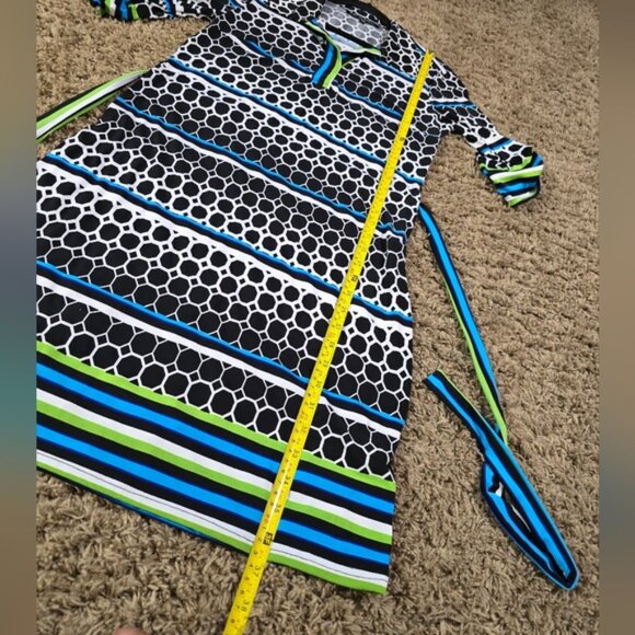 "Mlle Gabrielle" Dress, Stylish Black, Blue, Green And White Patterned Dress - Picture 12 of 16